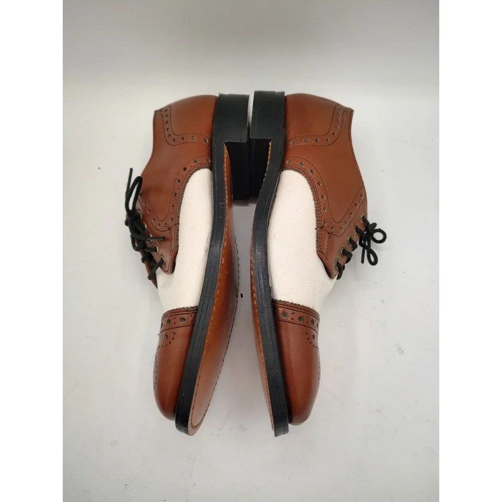 Vintage Brown & WHITE‎ CAP TOE Two Tone  OXFORD Rockabilly Shoe sz 8 Men